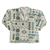 Vintage 90s cream green nordic ski pattern quarter zip crazy fleece size XL